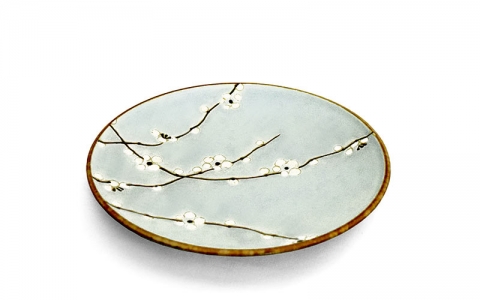 assiette japonaise sakura vert d’eau 22,7 cm décor fleurs de cerisier