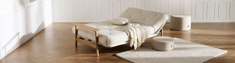 Canapé convertible Balder 140x200 – Innovation Living avec accoudoirs en chêne
